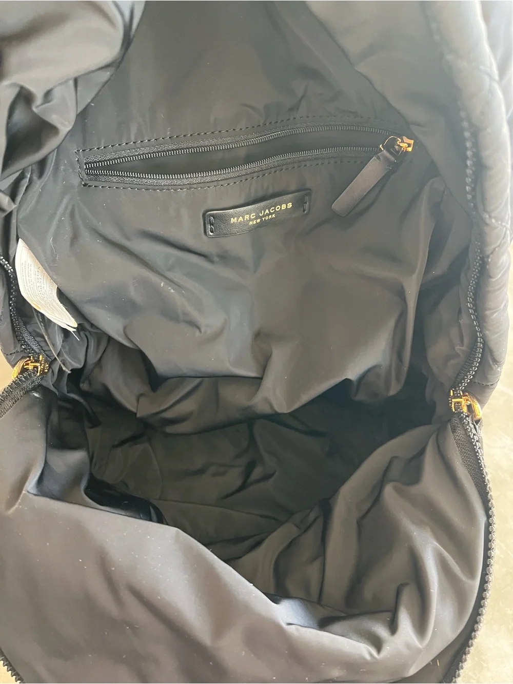 Marc Jacobs Black Quilted Nylon Backpack with Gold Hardware